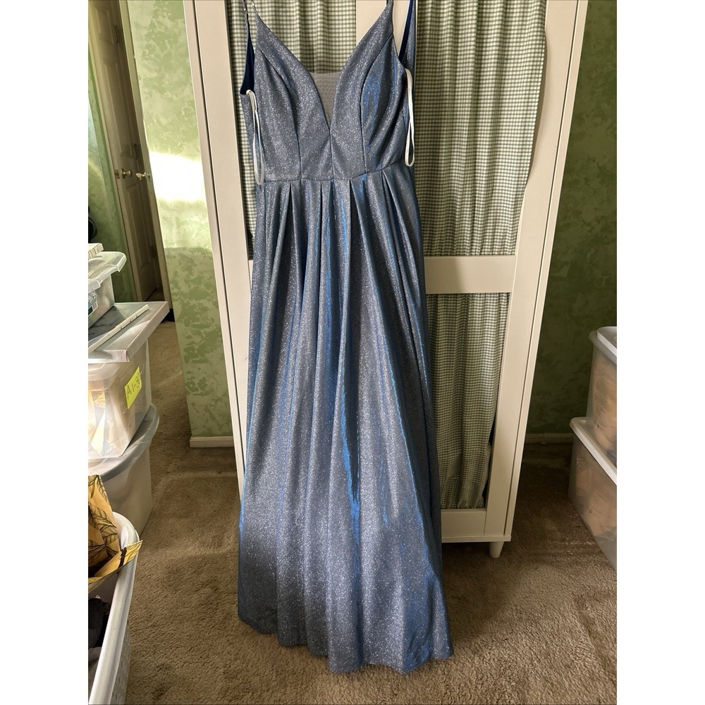 Unbranded Blue Glitter Evening Gown Size 5 Medium A-Line Sparkly Sleeveless Gown
